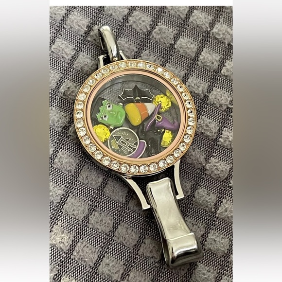 Origami Owl Lanyard Locket Silver Rose Gold Crystals Multiple Halloween Charms - Picture 5 of 13